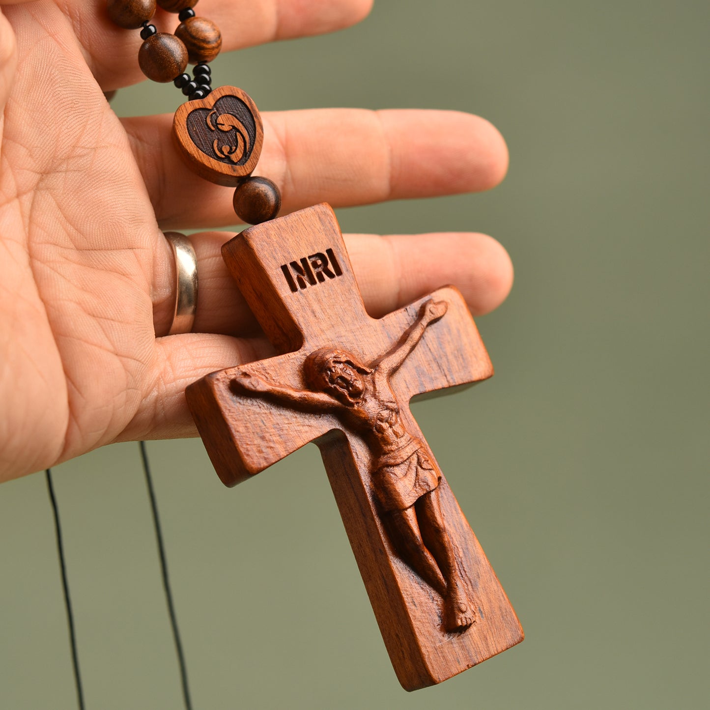 Wooden Cross Hand Piece Compact Ergonomic Design Handheld Cross in Car Handing Ornament Accessory