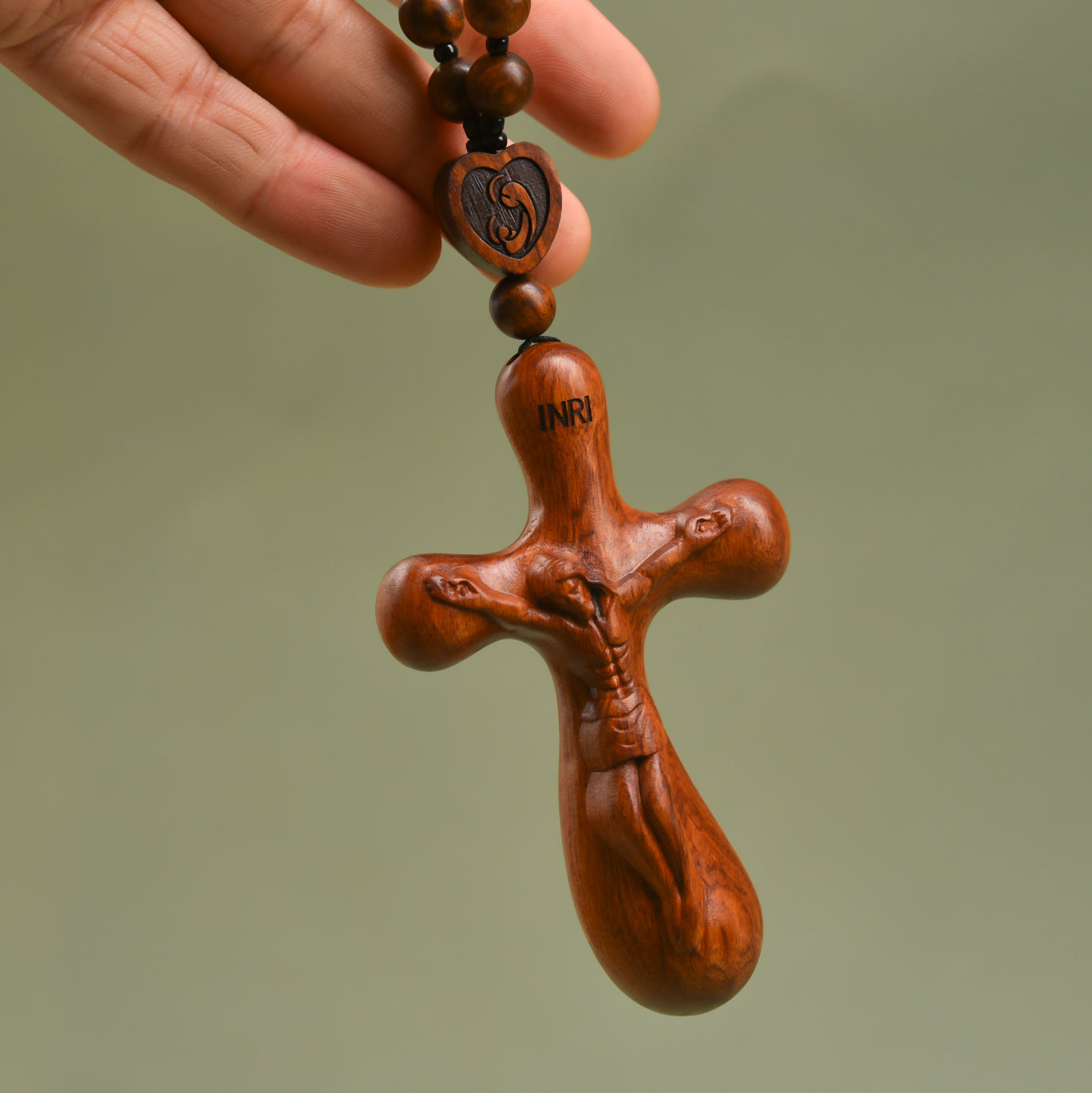 Wooden Cross Hand Piece Compact Ergonomic Design Handheld Cross in Car Home Handing Ornament Accessory