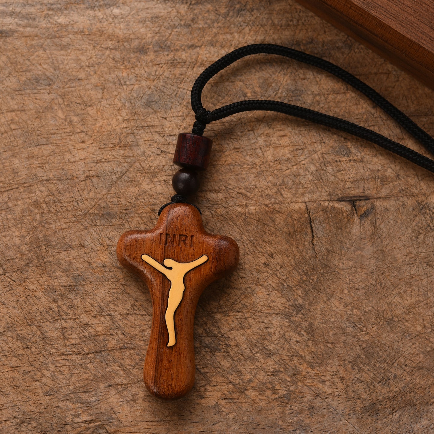 Catholic Wooden Cross Necklace for Men - Handmade Jesus Crucifix Pendant with Adjustable Rope Chain, Religious Gifts for Husbands, Boyfriends, Fathers Sons