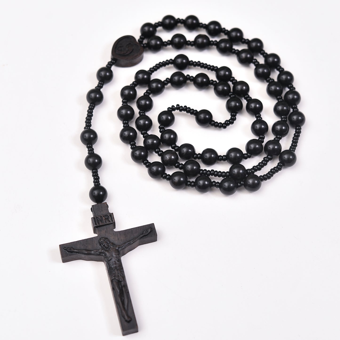 Catholic Rosaries Necklace Cross Crucifix, Natural Black Sandalwood Handmade Rosary Beads Prayer Gifts for Women Men