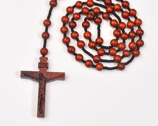 Catholic Rosaries Necklace Cross Crucifix, Natural Purple Sandalwood Handmade Rosary Beads Prayer Gifts for Women Men