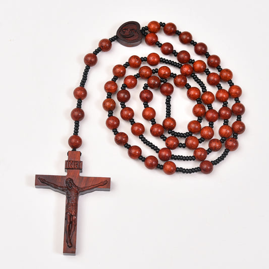 Catholic Rosaries Necklace Cross Crucifix, Natural Purple Sandalwood Handmade Rosary Beads Prayer Gifts for Women Men