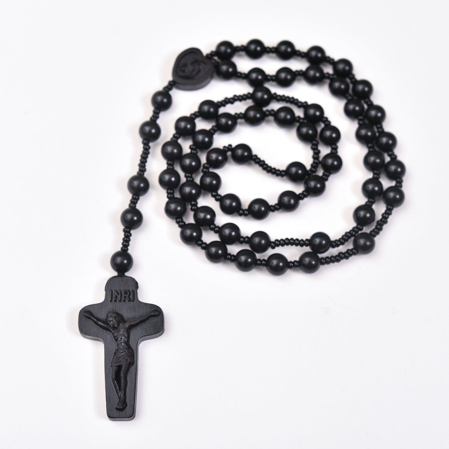 Ebony Catholic Rosaries Necklace Cross Crucifix, Natural Black Sandalwood Handmade Rosary Beads Prayer Gifts for Women Men