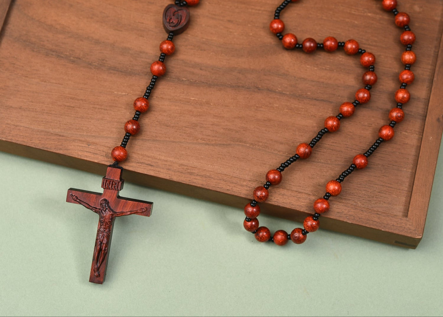Catholic Rosaries Necklace Cross Crucifix, Natural Purple Sandalwood Handmade Rosary Beads Prayer Gifts for Women Men