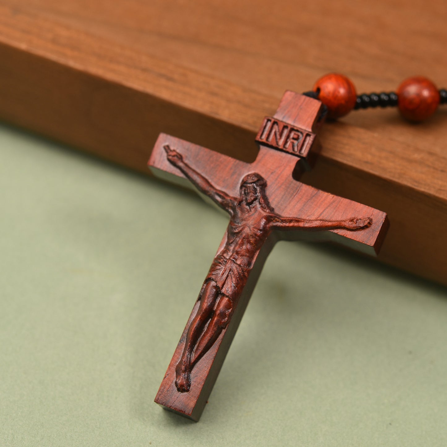 Catholic Rosaries Necklace Cross Crucifix, Natural Purple Sandalwood Handmade Rosary Beads Prayer Gifts for Women Men