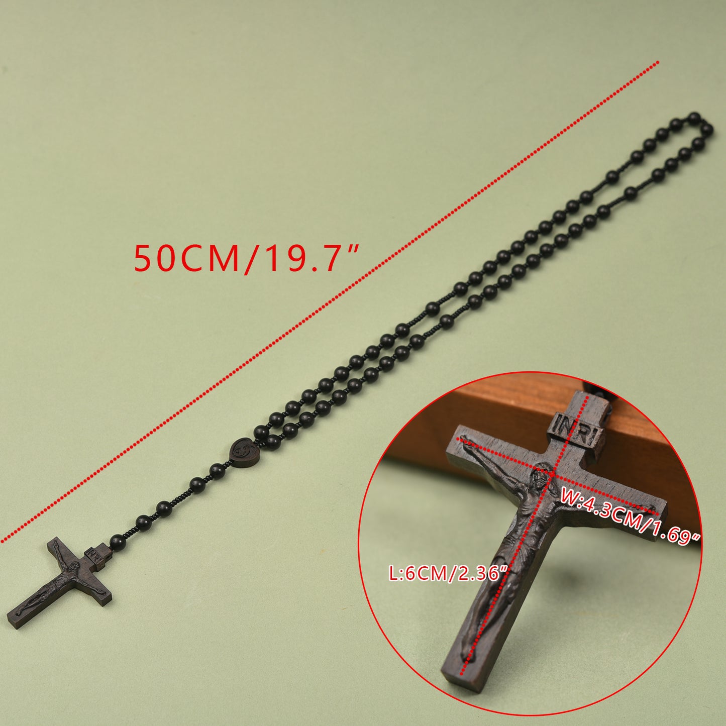 Catholic Rosaries Necklace Cross Crucifix, Natural Black Sandalwood Handmade Rosary Beads Prayer Gifts for Women Men