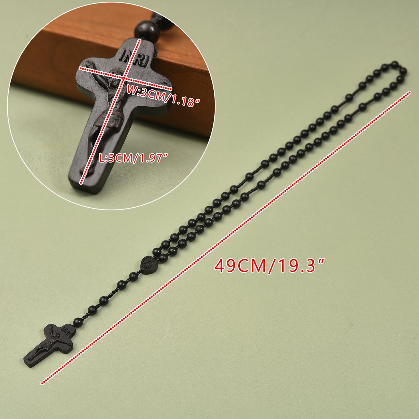 Ebony Catholic Rosaries Necklace Cross Crucifix, Natural Black Sandalwood Handmade Rosary Beads Prayer Gifts for Women Men