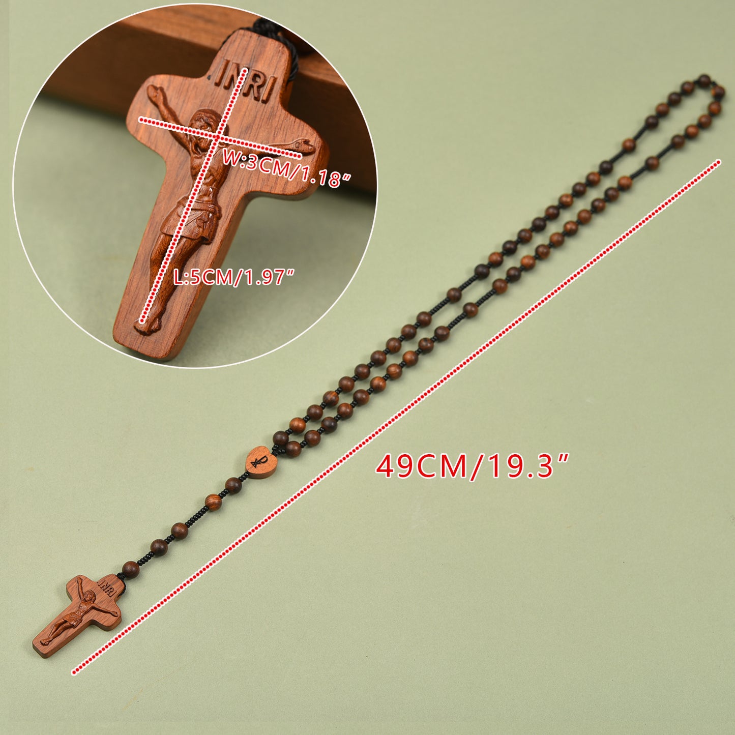 Catholic Rosaries Necklace Cross Crucifix, Natural Wooden Handmade Rosary Beads Prayer Gifts for Women Men